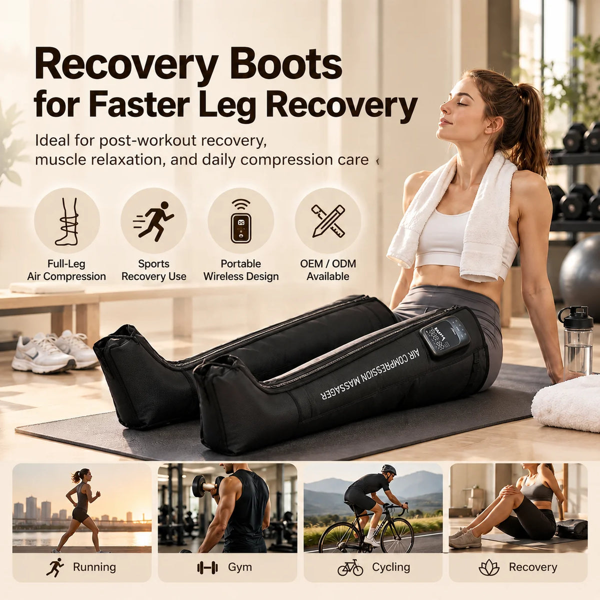 Evora Cordless Leg Compression Massager – Air Compression Recovery Boots with Red Light