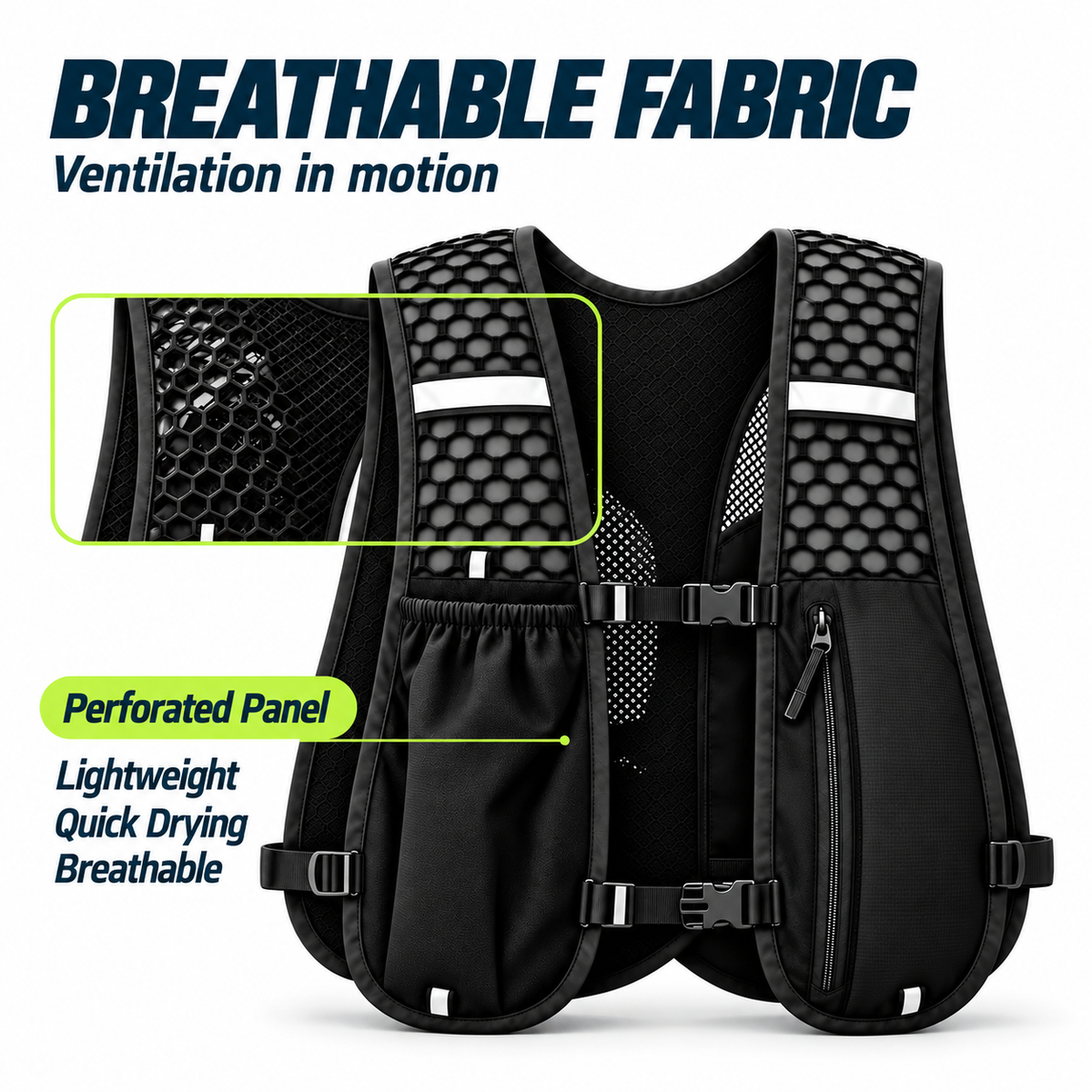 Evora PocketVest® – Lightweight Adjustable Running Vest with 3 Storage Pockets & Reflective Strips