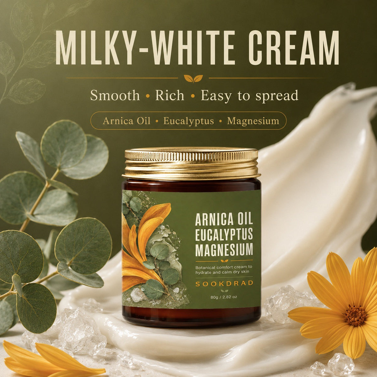 Evora Arnica, Eucalyptus & Magnesium Cream – Soothing Repair Cream for Dry Skin